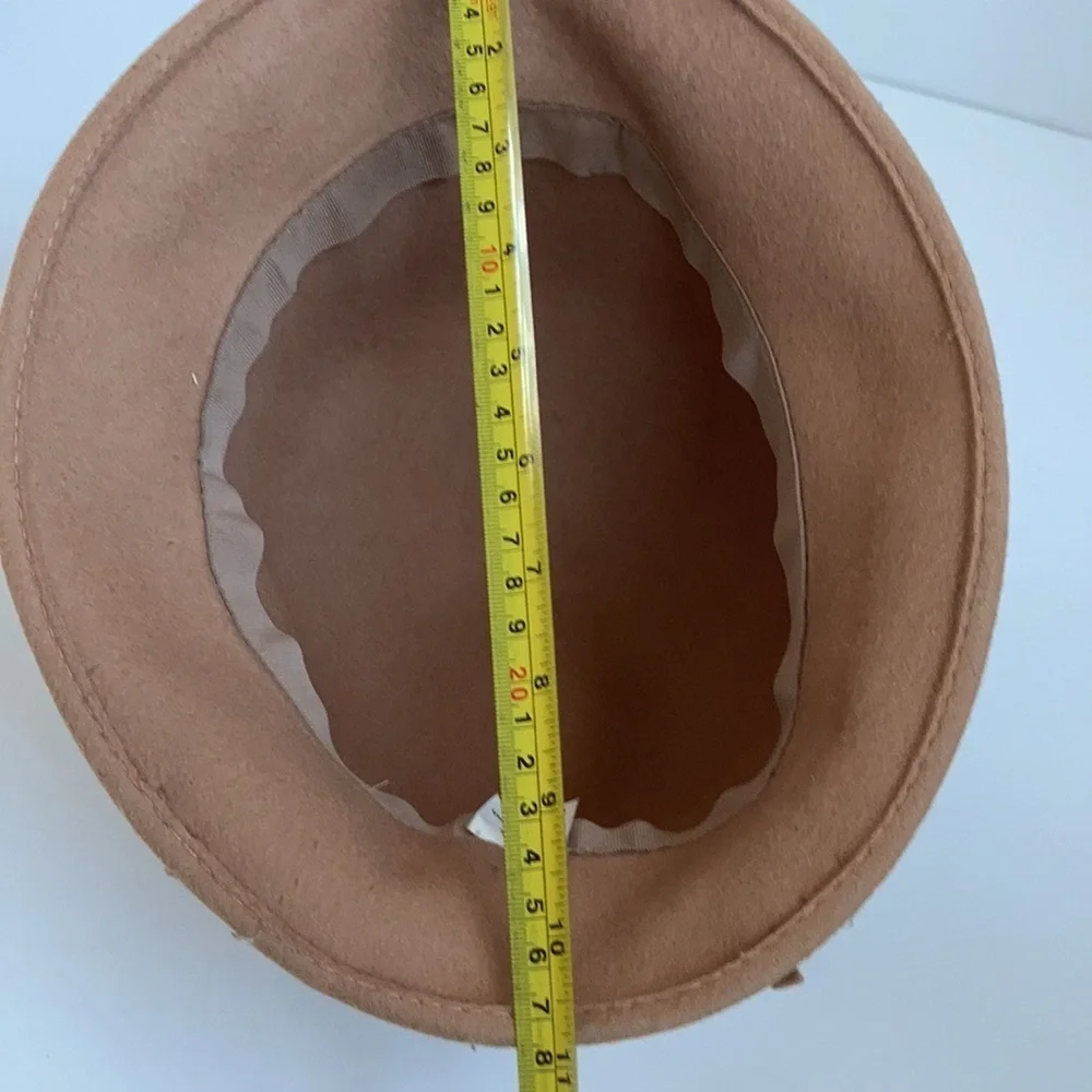 100% wool winter camel bucket hat w braided trim